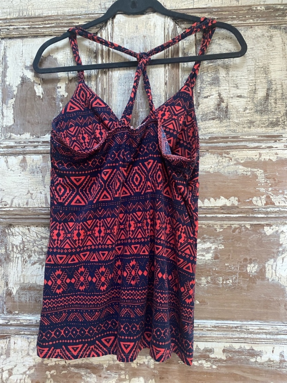 Pink Republic Navy and Coral Tribal Print Top, Empire Waist, Racerback, Size M - Picture 2 of 5